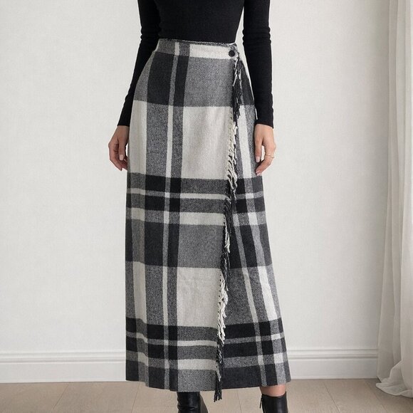 Worthington Dresses & Skirts - Worthington Black White Plaid Wool Wrap Maxi Skirt